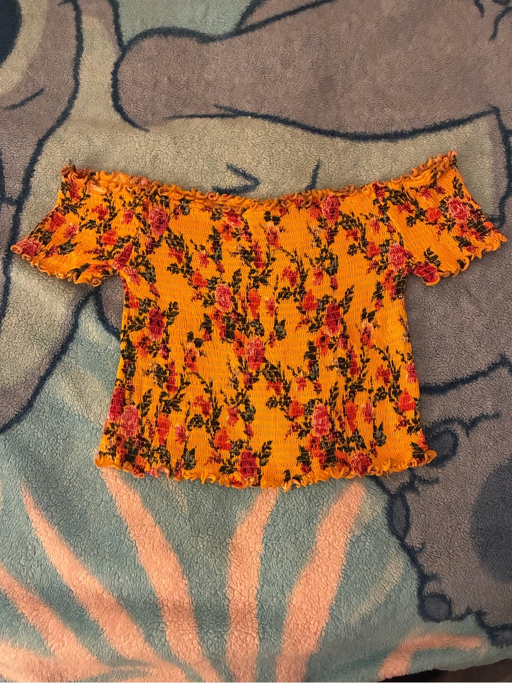 Heart Hips Orange Off-Shoulder Floral Crop Top